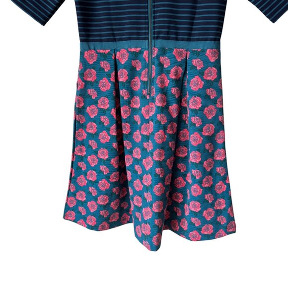 Matilda Jane Women's Peyton Fit Flare Dress Stripe Floral Rose Pockets Retro - Picture 11 of 16